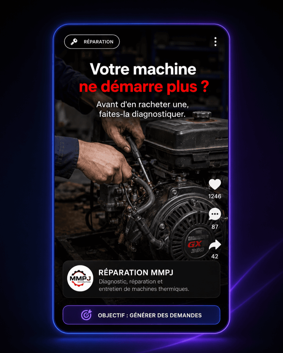 Réel Réparation MMPJ — « Votre machine ne démarre plus ? » (réparation de machines thermiques)